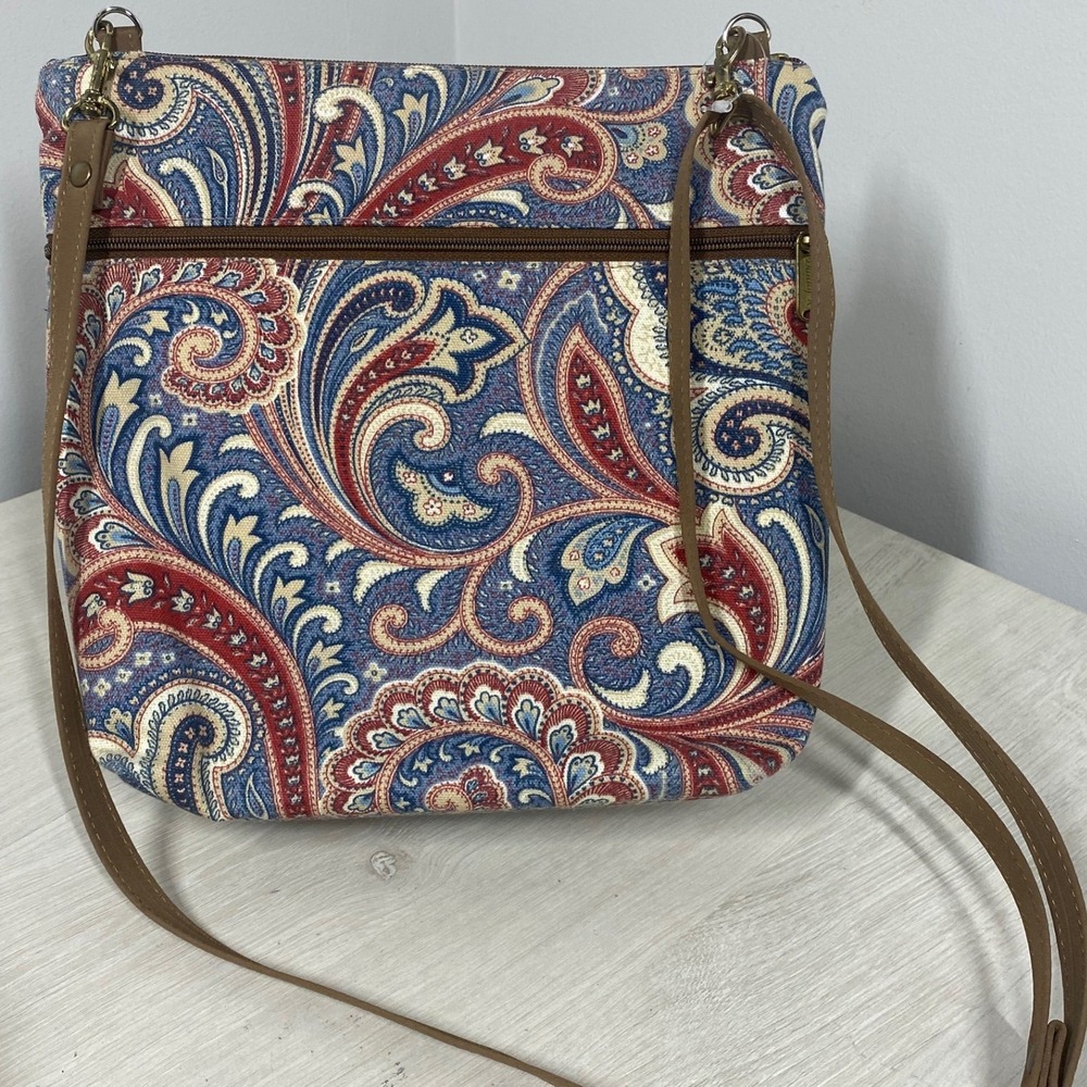 Danny K Beverly Hills Paisley Tapestry Crossbody Bag Red Blue Made in USA